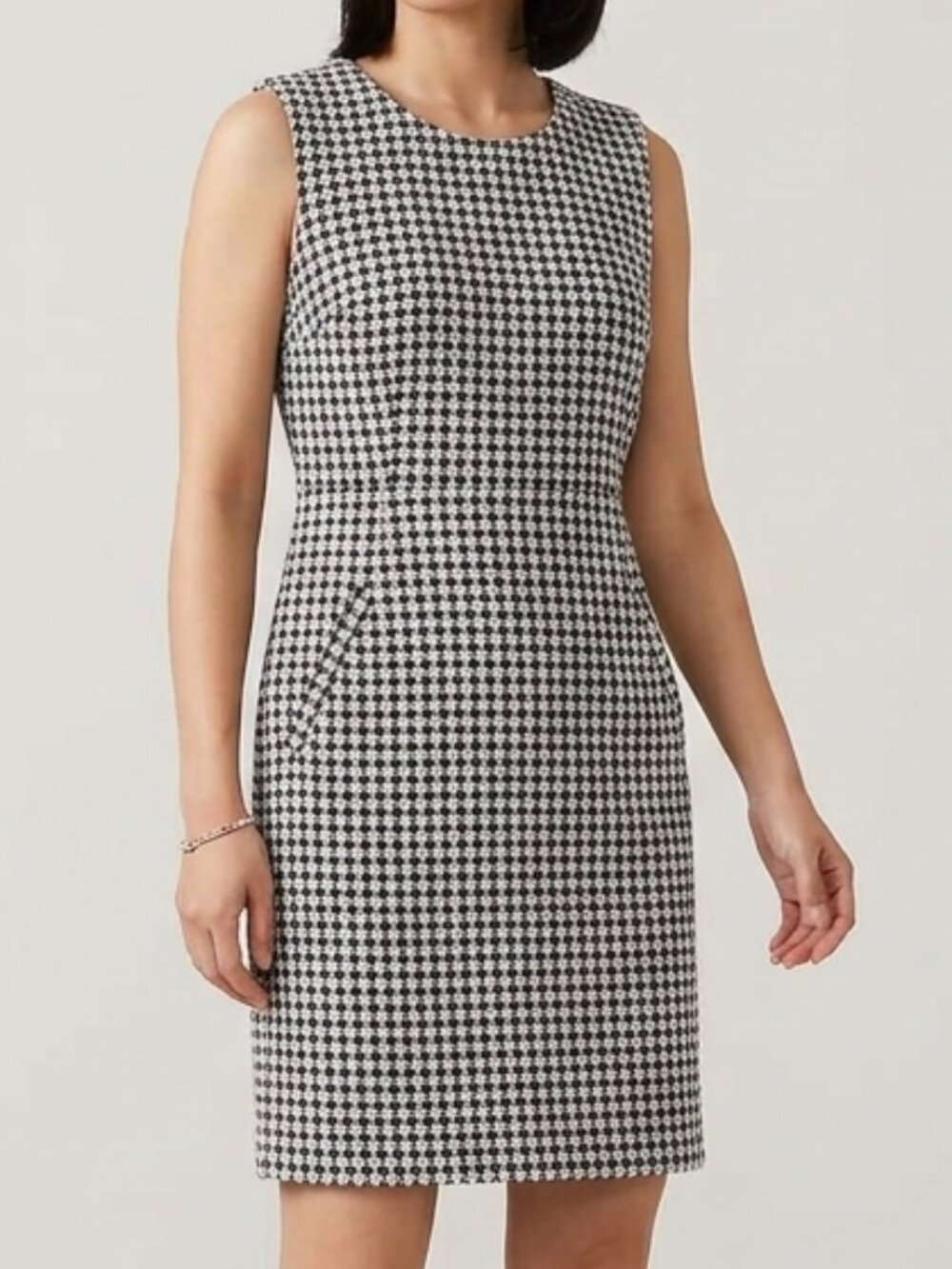 NWT Lands' End Black & White Houndstooth Sleeveless Sheath Dress Size 10 Petite